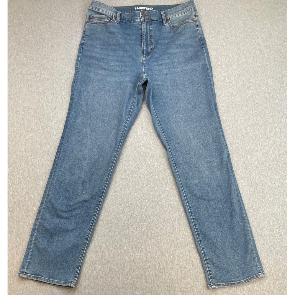Lands End Jeans Womens 14 Blue Cotton Blend Stretch High-Rise Straight